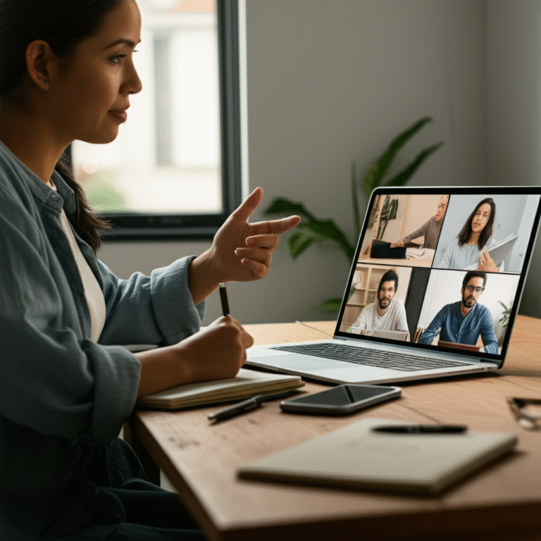 Reunião virtual de equipe com foco em comunicação