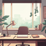 Home office com luz natural e plantas