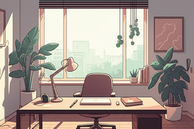 Escritório em Casa Iluminado Home office com luz natural e plantas
