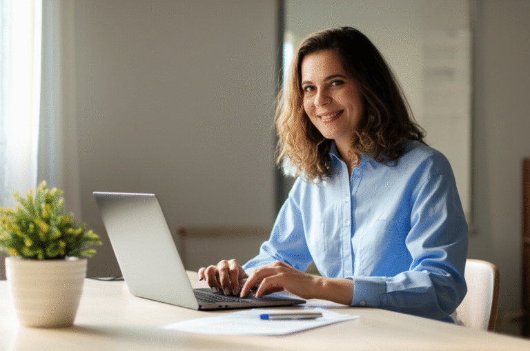 Espaço de Trabalho Ideal Mulher trabalhando em home office em um espaço organizado e bem iluminado