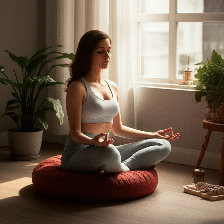 Mulher meditando em um ambiente tranquilo