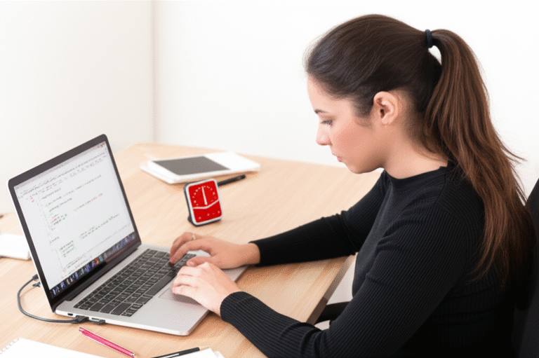 Mulher usando técnica pomodoro para gerenciamento de tempo