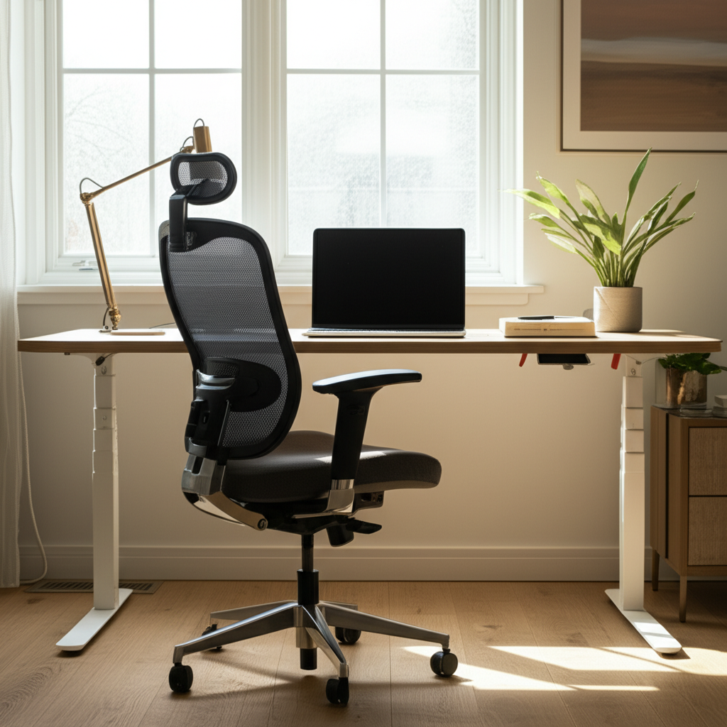 Home office ergonômico com luz natural