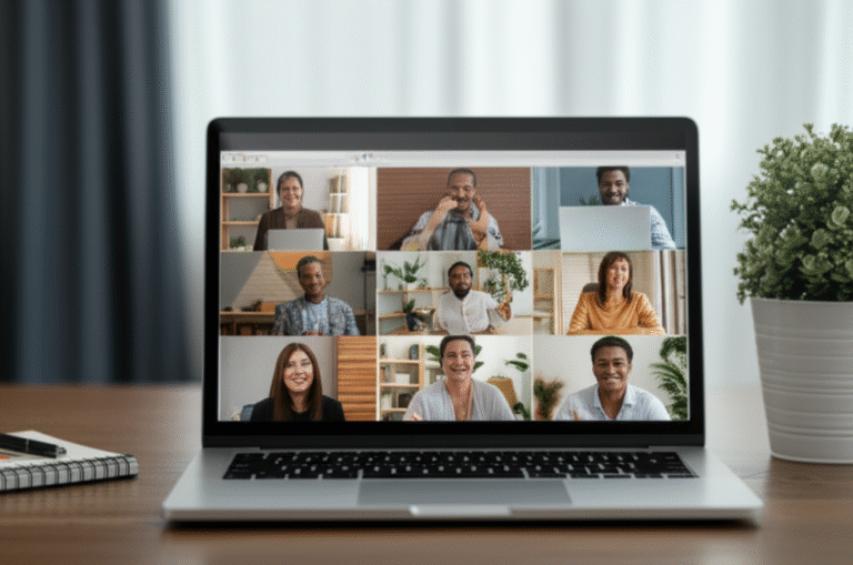 Conectando-se Virtualmente Pessoas fazendo uma videochamada de trabalho