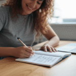 Mulher planejando carreira freelancer em casa