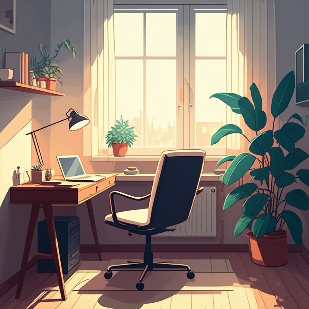 Espaço de trabalho em casa organizado e iluminado