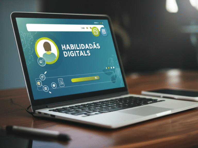 Aprimoramento Profissional Online Notebook aberto mostrando uma tela de curso online.