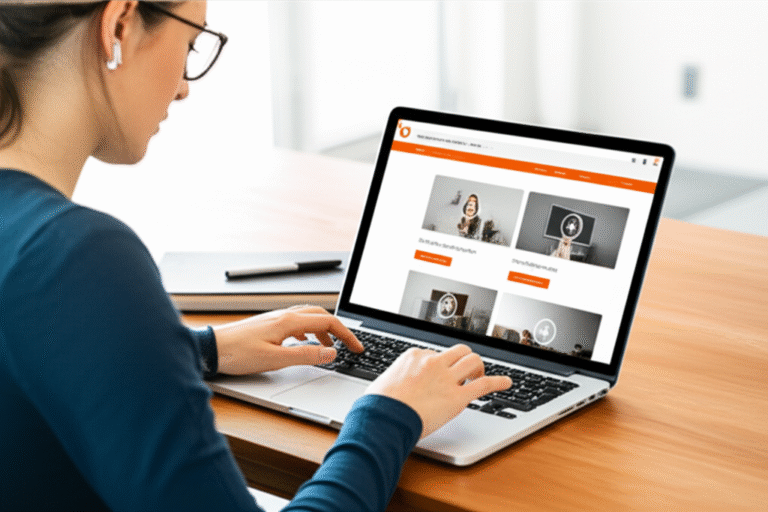 Buscando Vagas Remotas Online Mulher pesquisando vagas de emprego remoto no notebook.