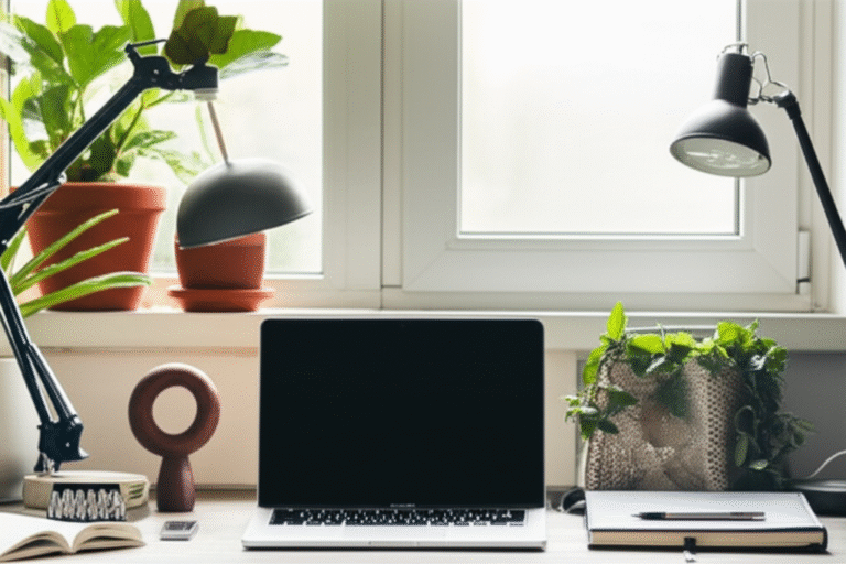 Ambiente de Trabalho Ideal Escritório em casa organizado e bem iluminado.
